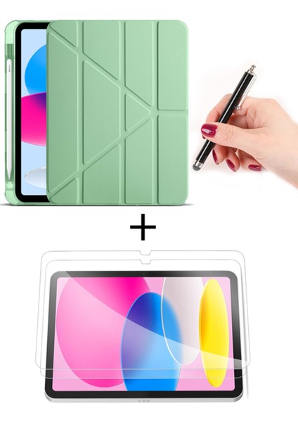 iPad 11. Nesil A16 2025 11 Inch / 10. Nesil 10.9 2022 Kalem Bölmeli Uyku Modlu Kılıf + Ekran Koruyucu + Dokunmatik Kalem