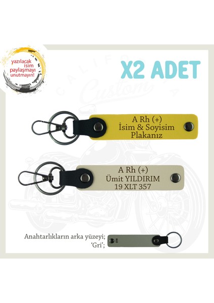 Yol Arkadaşlarına Özel Isim Plaka, A Rh (+) Kan Grubu Yazılı Kişisel X2 Anahtarlık, Sarı-S Kahve-Gr
