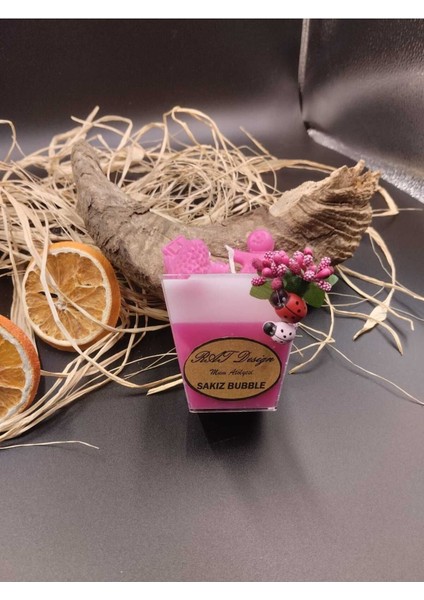 El Yapımı Pembe Mum ve Sakız Bubble Kokulu Kutu Hediye Seti modelleri