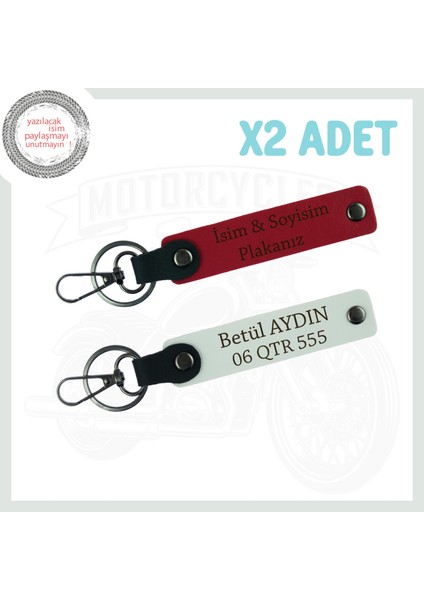 Kırmızı-Beyaz, Isim ve Plakaya Özel Kişiselleştirilebilen Motosikletler Için 2'li Anahtarlık