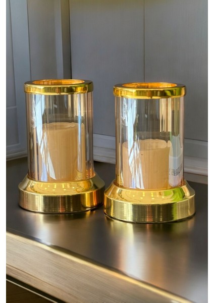 Şık 2'li Kristal Mumluk Takımı, Parlak Gold Renkli Dekorasyon Aksesuarı fiyatları