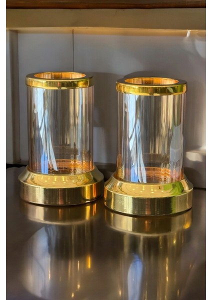 Şık 2'li Kristal Mumluk Takımı, Parlak Gold Renkli Dekorasyon Aksesuarı modelleri