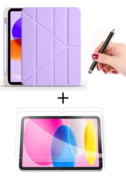 iPad 11. Nesil A16 2025 11 Inch / 10. Nesil 10.9 2022 Kalem Bölmeli Uyku Modlu Kılıf + Ekran Koruyucu + Dokunmatik Kalem