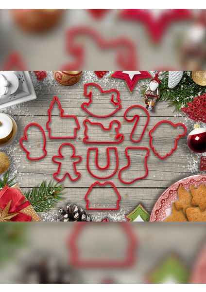 Hamur Şekillendirici Kurabiye Kek Kalıbı - Yılbaşı Noel Seti (10 Adet)