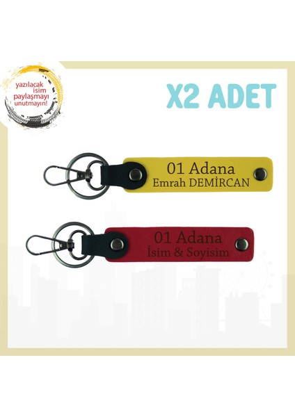 Kırmızı-Sarı, Isim Yazılı Adana Şıklığı Sevdiklerinize Hediye Zarif Bir Şehir Dokunuşu X2 Anahtarlık