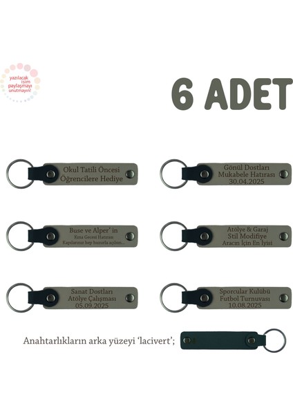 Kül Gri & Lacivert, Yoga Ekibine Özel Üzerinde Isim Yazılı Hatıra Anahtarlık 6’lı Set, Armağan