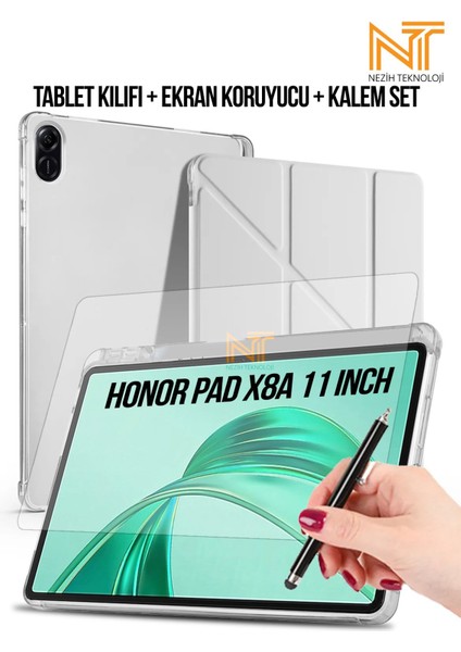 Huawei Honor Pad X8A 11 Inç Uyumlu Kalem Bölmeli Akıllı Kılıf Ekran Koruyucu Dokunmatik Kalem