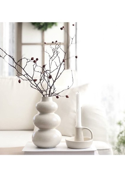 Beyaz Bubble Vazo ve Vintage Mumluk Seti, Şıklık ve Zarafet Sunar