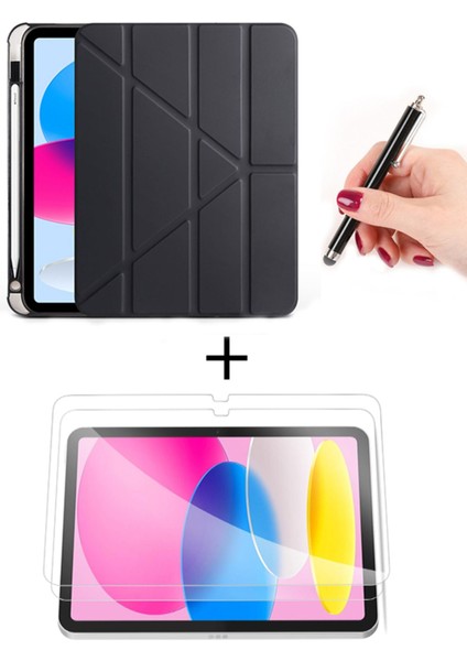 iPad 11. Nesil A16 2025 11 Inch / 10. Nesil 10.9 2022 Kalem Bölmeli Uyku Modlu Kılıf + Ekran Koruyucu + Dokunmatik Kalem