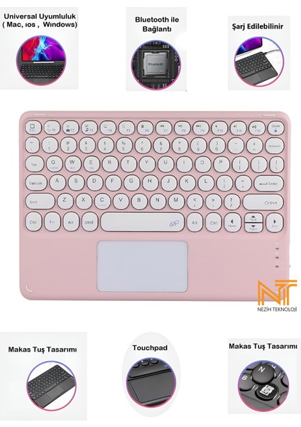 Apple Ipad Pro 13 2024 / Pro 12.9 / Pro 11 2020/2021/2024 / Air 13 2024 Uyumlu Touch Pad Özellikli Bluetooth Klavye