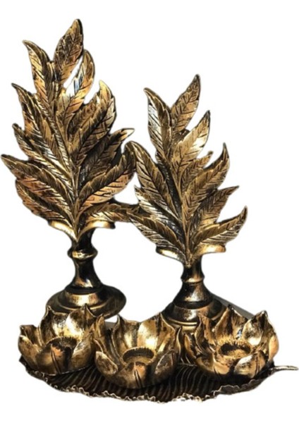 Şık Polyester Dekoratif Yaprak ve Mumluk Takımı, Gold, Siyah ve Eşkitme Renkler