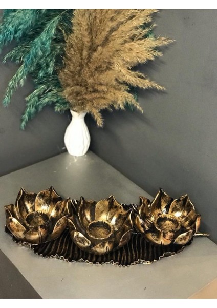 Şık Polyester Dekoratif Yaprak ve Mumluk Takımı, Gold, Siyah ve Eşkitme Renkler modelleri