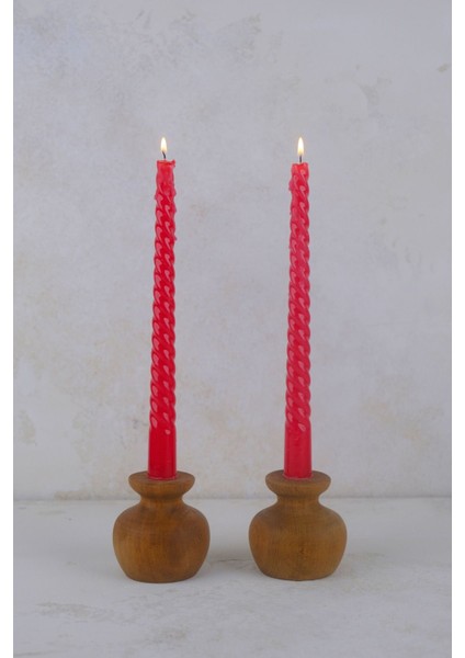 2'li Büyük Nar Desenli Ahşap Şamdan Seti, Şık ve Dekoratif Aydınlatma