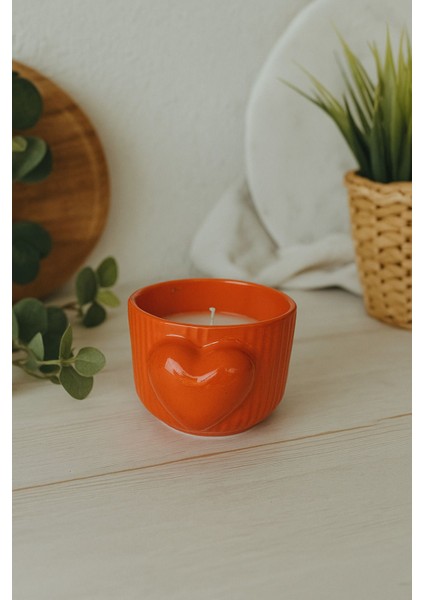 Turuncu Kalpli Seramik Mumluk, Sıcak ve Hoş Atmosum Için Ideal