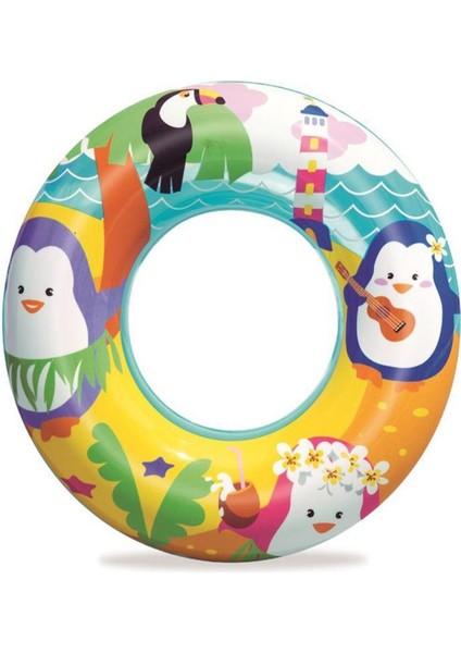 Renkli Penguen Desenli Can Simidi 51 Cm, Deniz ve Havuz Keyfi Için Güvenli Seçenek