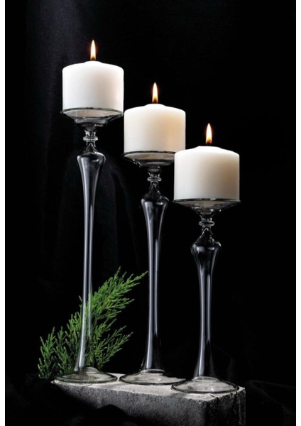 Şeffaf Üçlü Şamdan Seti - Romantik ve Şık Dekorasyon Parçası