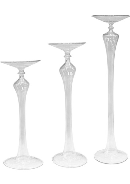 Şeffaf Üçlü Şamdan Seti - Romantik ve Şık Dekorasyon Parçası fiyatları