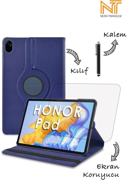 Huawei Honor Pad X8A 11 Inç' Kılıf Set 360 Derece Dönen Standlı Deri Kılıf Ekran Koruyucu Kalem