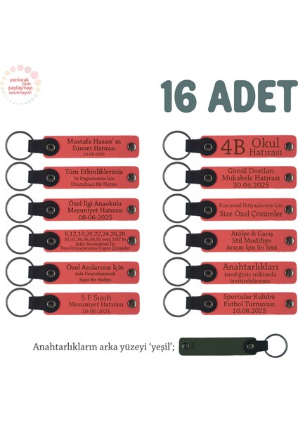 Nar Çiçeği, Okula Veda Partisi Için, Öğretmen ve Sınıfa Özel, Isim Yazılan 16'lı Anahtarlık Set