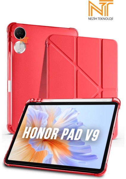Honor Pad V9 Uyumlu Tri-Folding Kalem Bölmeli Uyku Modlu Akıllı Kılıf