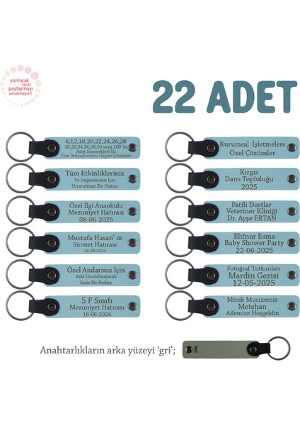 Gök Mavi & Gri, Mezuniyet Partisi Için Tüm Sınıfa Özel, 22'li Set, Muhteşem Hediyelik Anahtarlık