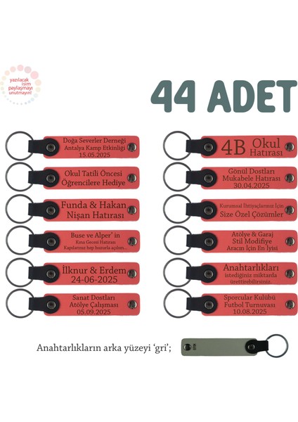 Nar Çiçeği & Gri, Yeni Evlenen Çiftler Için Hediyelik Hatıra Anahtarlığı Isme Özel 44' Lü Set