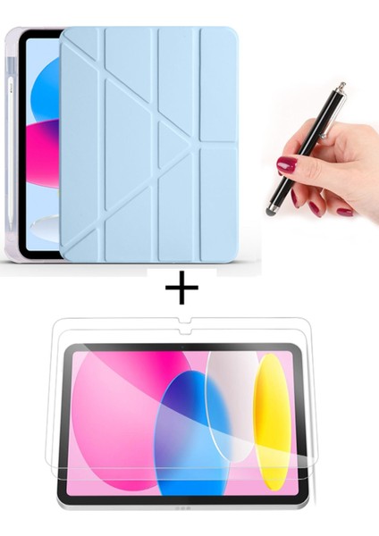 Ipad Air 4 / 5 / 6 11 Inç ve 10.9 Inç 2020 / 2022 / 2024 / 2025 Uyku Modlu Kılıf Ekran Koruyucu + Dokunmatik Kalem
