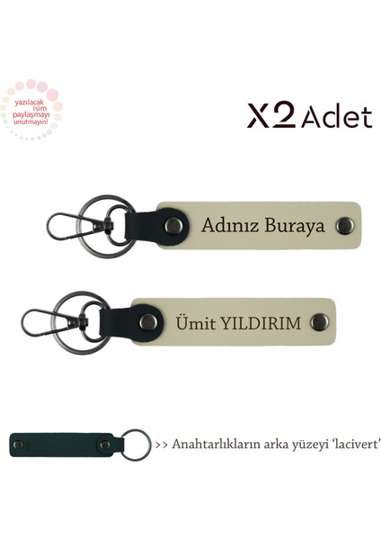 Kurumsal Çalışanlara Hediye, Isim & Soyisim Kişiselleştirilmiş 2’li Anahtarlık, Sütlü Kahve-Lacivert