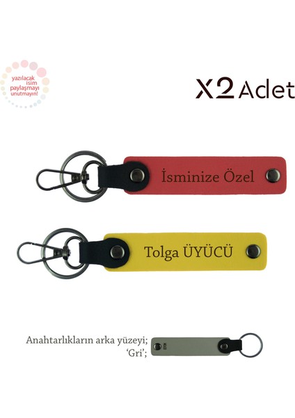 Dayıya 14 Şubat Jest, Isim & Soyisim Kişiselleştirilmiş 2’li Anahtarlık, Nar Çiçeği-Sarı-Gri