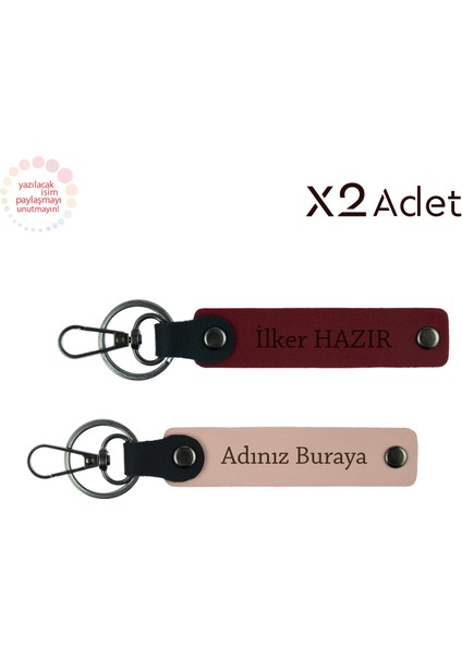 Sevgililer Gününe Romantik Jest, Isim & Soyisim Kişiselleştirilmiş 2’li Anahtarlık, Yavru Ağzı-Bordo