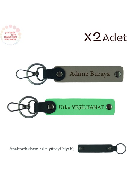 Sevgiliye Evlilik Teklifi Sürprizi, Isim & Soyisim Yazılı 2’li Anahtarlık Seti, Gri-F Yeşil-Siyah