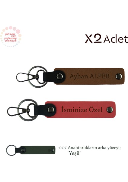 Akrabaya Yılbaşı Sürprizi, Isimli 2’li Anahtarlık Takımı, Nar Çiçeği-Açık Kahve-Yeşil