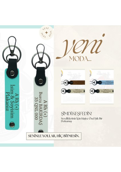 Yol Arkadaşlarına Özel Isim Plaka, B Rh (+) Kan Grubu Yazılı Kişiye Özel X2 Anahtarlık, K Turkuaz-Gr fiyatları