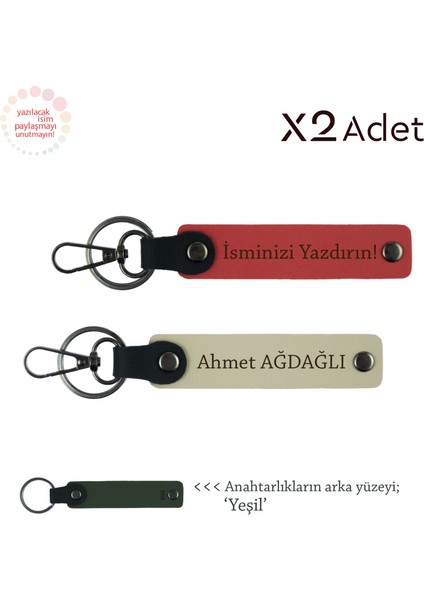 Yılbaşı Için Şık Sürpriz, Isimli 2’li Anahtarlık Takımı, Nar Çiçeği-Sütlü Kahve-Yeşil