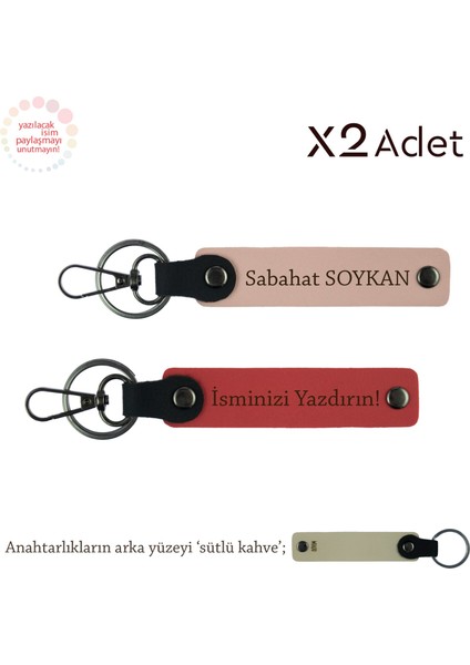 Dayıya Anlamlı Jest, Isim & Soyisim Yazılı 2’li Anahtarlık Seti, Nar Çiçeği-Yavru Ağzı-Sütlü Kahve