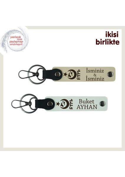 Gurur Dolu Armağan – Ayyıldız Kurt Göktürk Temalı Kişisel Anahtarlık Set X2, Sütlü Kahve-Beyaz