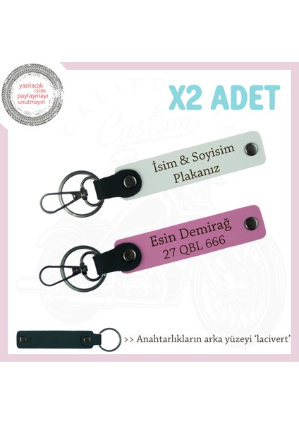 Araç Tutkunlarına Özel Hediye – Plaka ve Isimli Deri Anahtarlık Takımı, Beyaz-Pembe-Laci