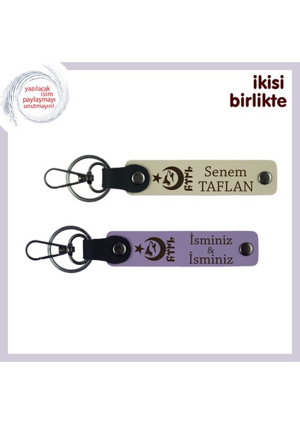 Sevgiline Güçlü Bir Armağan, Ayyıldız Kurt Göktürklü Isim Yazılabilir Anahtarlık Takım, S Kahve-Mor