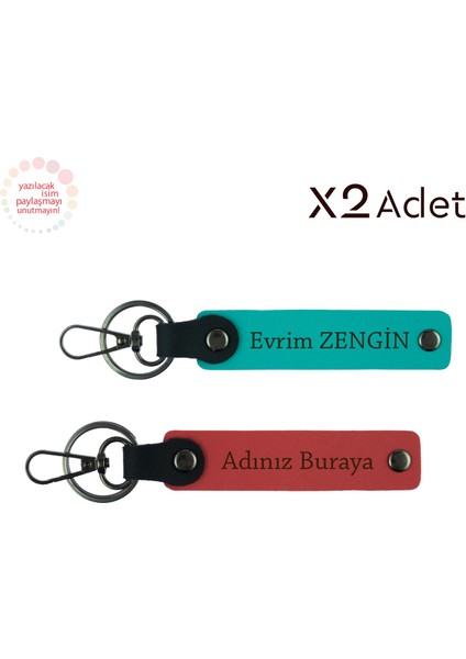 Kuzene Neşeli Armağan, Isimli 2’li Anahtarlık Seti, Nar Çiçeği-Koyu Turkuaz