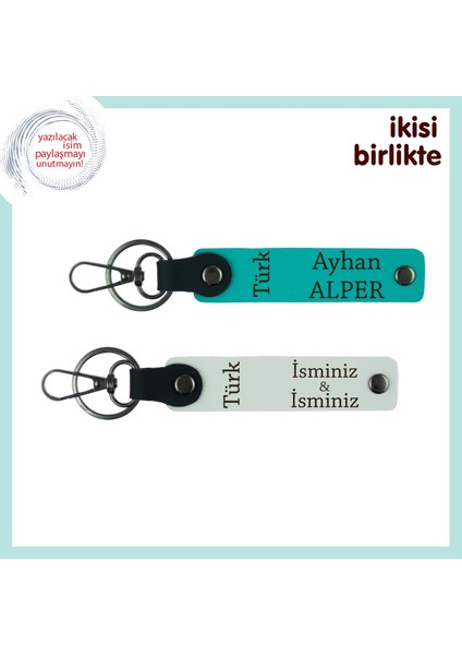 Teyzeye Gönülden Bir Hediye – Türk Yazısı 2’li Kişisel Anahtarlık Seti, Koyu Turkuaz-Beyaz