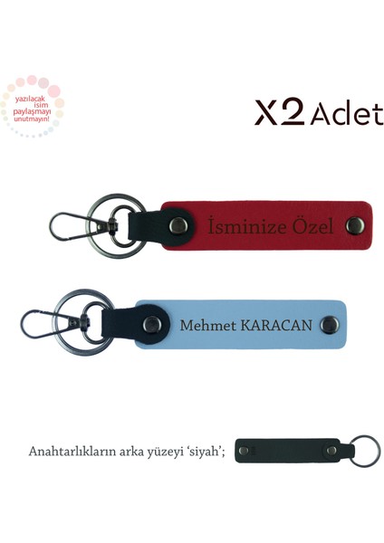 Babalar Gününe Özel Anı, Isim & Soyisim Yazılı 2’li Anahtarlık Seti, Kırmızı-Gök Mavi-Siyah