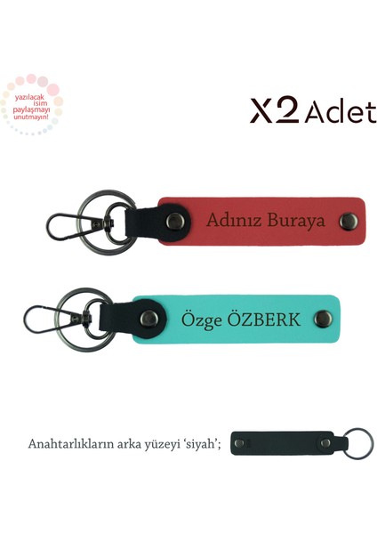 Anneler Gününe Anlamlı Hediye, Isim Yazılı 2’li Anahtarlık Hediye Takımı, Nar Çiçeği-Turkuaz-Siyah
