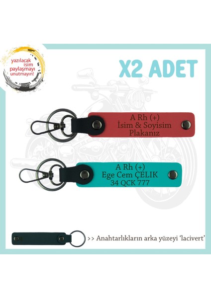 Asfaltın Tozunu Attıranlara X2 Anahtarlık Isim Plaka, A+ Kan Grubu Yazılı, Nar Çiçeği-K Turkuaz-Laci