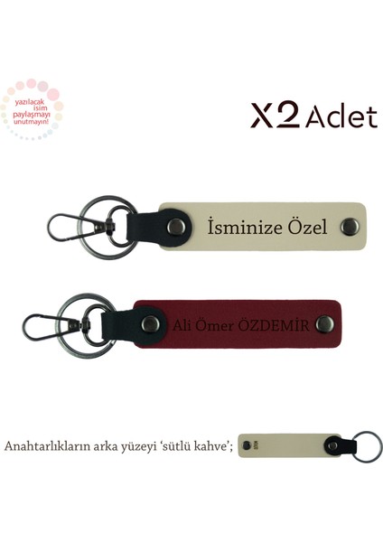 Çiftlere Doğum Günü Sürprizi, Isimli 2’li Anahtarlık Takımı, Sütlü Kahve-Bordo-Sütlü Kahve