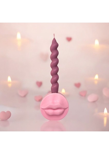 Pembe Bihterrazzo Dudak Şamdan Mumluk, Şık ve Zarif Dekorasyon Aksesuarı