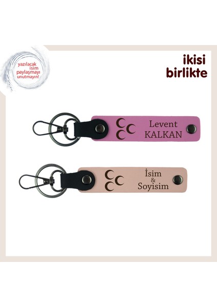 Aşkın ve Sadakatin Sembolü – Özel Üç Hilal Desenli Anahtarlık Takımı, Pembe-Yavru Ağzı