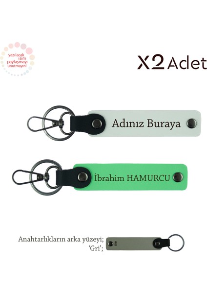 Doktora Minnet Hediyesi,kişisel Isim Yazılı 2’li Anahtarlık Takımı, Beyaz-Fıstık Yeşil-Gri