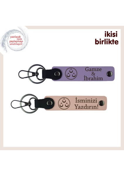 Vatan Sevgisini Simgeleyen Üç Ayyıldız Anahtarlık – Kişisel Hediyelik Deri Set X2, Mor-Yavru Ağzı