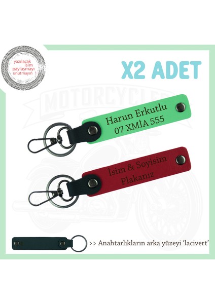 Modern ve Dayanıklı Deri Anahtarlık – Kişiye Özel Plaka & Isimli Ikili Set, Kırmızı-F Yeşil-Laci