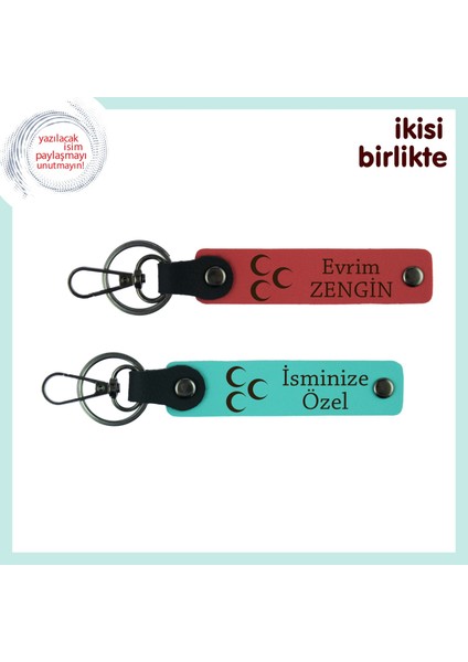 Askere Verilecek Hatıra – Üç Hilal, Isme Özel Anahtarlık Takımı, Nar Çiçeği-Turkuaz